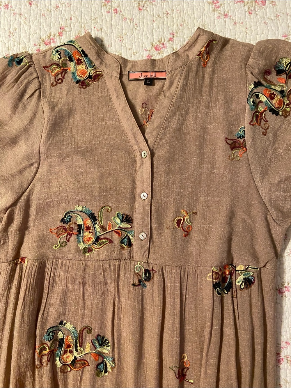 Embroidered Midi Gauze Dress - Picture 5 of 7